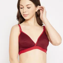 Clovia Maroon NonPadded Non-Wired Full Coverage Spacer Cup Cotton Rich Maternity Feeding Nursing Bra image 1