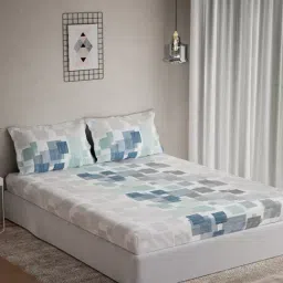 DDECOR Live beautiful Turquoise Cotton Geometric 144 TC Double Flat Bedsheet with 2 Pillow Covers-picture-21