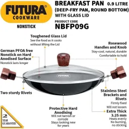 Hawkins Black Aluminium 22 cm Non-Stick Round Bottom Kadai (0.9 L) - Set of 1 image 2