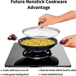 Hawkins Black Aluminium 22 cm Non-Stick Round Bottom Kadai (0.9 L) - Set of 1 image 3