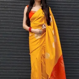 Anjaneya Sarees Yellow Silk Woven Saree With Unstitched Blouse-image-75