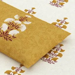 Home Ecstasy Granola Mustard Cotton Floral 140 TC King Bedsheet with 2 Pillow Covers image 3