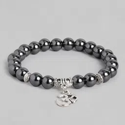 EL REGALO Men Charcoal Grey & Silver-Toned Handcrafted Om Elasticated Charm Bracelet-picture-28