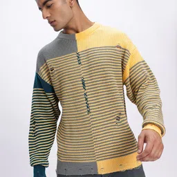 glitchez Striped Elegance Self-Design Cut-Out Detail Acrylic Pullover image 3