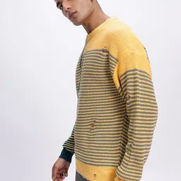 glitchez Striped Elegance Self-Design Cut-Out Detail Acrylic Pullover image 2