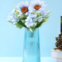 Myntra Elegant Homes Aqua-Blue Skyline-Striped Glass Flower Vase-picture-12