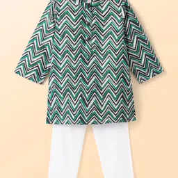 Babyhug Cotton Woven Cambric Full Sleeves Kurta With Pyjama Set Chevron Print - Green-picture-15