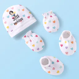Babyhug Disney Interlock Knit Caps Mittens & Booties Set with Snow White Graphic - White-picture-38