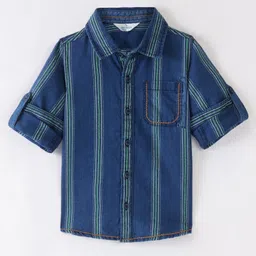 INFINITY Indigo Full Sleeves Stripes Shirt - Blue With Green-image-92