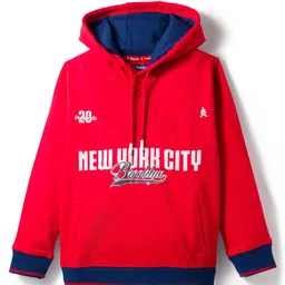 Pine Kids Cotton Knit Full Sleeves Hooded Sweatshirt with Front & Back Text Graphic & Kangaroo Pocket - Red-picture-15