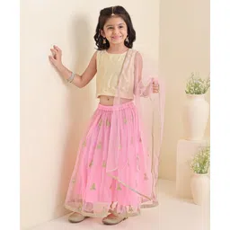 Babyhug Sleeveless Gold Sequence Choli With Embroidered Lehenga - Pink image 2