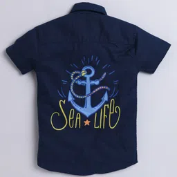 Polka Tots Half Sleeves Travel The Seas Placement Print Shirt - Navy Blue image 3