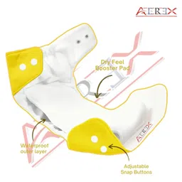 AEREX Reusable Baby Cloth Diapers For 6 Months to 3 Years With 2 Black Insert Pad Leak Proof Washable Diapers For New Born Babies Adjustable Pocket Cloth Diaper Nappies (Yellow & Purple) image 2