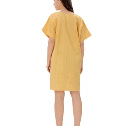 Piu Woven Half Sleeves Checked Hospital Nighty With Nursing Access - Yellow image 3