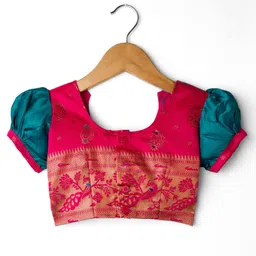 Bhartiya Paridhan Woven Half Sleeves Silk Saree With Foil Peacock Print - Dark Pink image 2