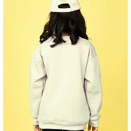 NUSYL Fleece Knit Full Sleeves Butterfly Printed Light Winter Sweatshirt - White image 3