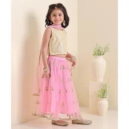 Babyhug Sleeveless Gold Sequence Choli With Embroidered Lehenga - Pink image 3
