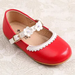 Cute Walk by Babyhug Ballerina With Buckle Closure & Floral Applique - Red image 3