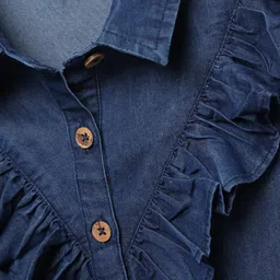 Pine Kids Cotton Woven Full Sleeves Solid Color Collared Top with Frill Detailing - Navy Blue image 3