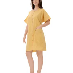 Piu Woven Half Sleeves Checked Hospital Nighty With Nursing Access - Yellow image 4