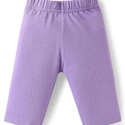 Babyhug Cotton Lycra Knit Three Fourth Length Leggings With Polka Dots & Floral Print Pack Of 3 - Pink & Yellow & Purple image 4