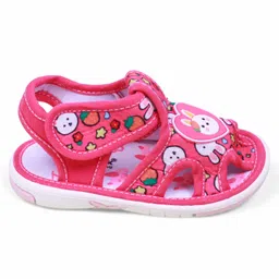 Cute Walk by Babyhug Velcro Closure Bunny Printed Sandals With Applique - Pink image 4