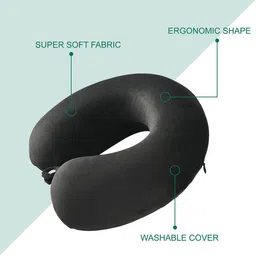 Kuber Industries Black Memory Foam Filled Polyester Travel Pillow image 2