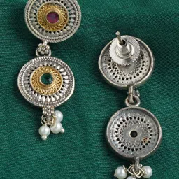 JAYPORE Artificial Stones Studded And Beaded Circular Shaped Drop Earrings image 3