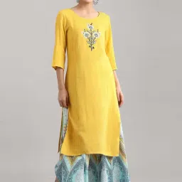 Aurelia Yellow Embroidered Straight Kurta-picture-32