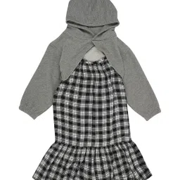 Pepe Jeans Kids Black & Grey Chequered Full Sleeves Dress image 1