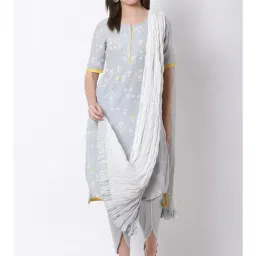 Rangriti White & Grey Cotton Plain Dupatta-picture-24