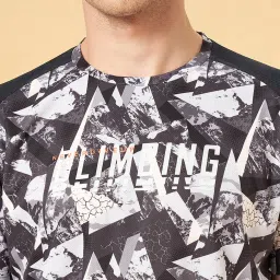 Ajile by Pantaloons Jet Black Slim Fit Printed Sports T-Shirt image 2