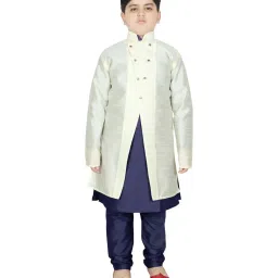 SG Yuvraj Kids White & Navy Textured Pattern Full Sleeves Kurta Set image 1