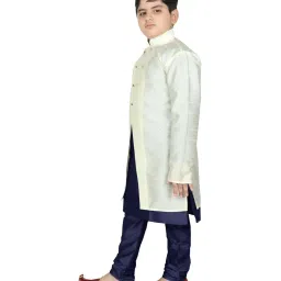 SG Yuvraj Kids White & Navy Textured Pattern Full Sleeves Kurta Set image 3