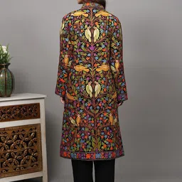 Exotic India Women Floral Woollen Longline Tailored Jacket with Embroidered image 3