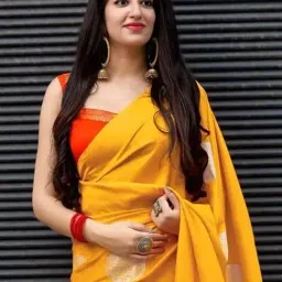 Anjaneya Sarees Yellow Silk Woven Saree With Unstitched Blouse image 3