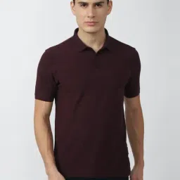 V Dot Maroon Cotton Slim Fit Striped Polo T-Shirt-image-6
