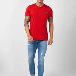 Spykar Light Blue Cotton Regular Fit Distressed Jeans image 5