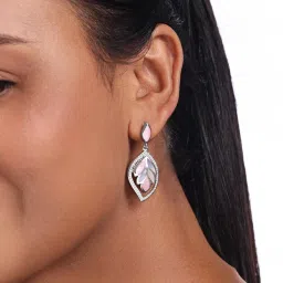 Mia by Tanishq 925 Silver Mother of Pearl Pastel Silver Drop Earrings image 2