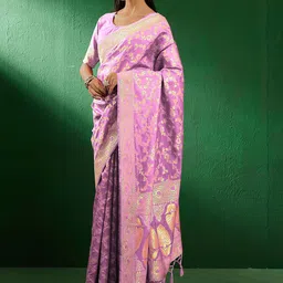 Sangria Woven Design Banarasi Saree With Blouse Piece image 5