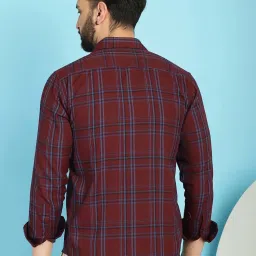 Indian Needle Maroon Regular Fit Check Cotton Shirt image 2