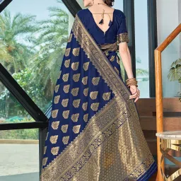 Satrani Blue Art Silk Woven Saree With Unstitched Blouse image 2