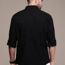 Burnt Umber Black Regular Fit Self Design Shirt image 2