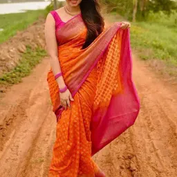 Anjaneya Sarees Orange & Pink Silk Woven Saree With Unstitched Blouse-image-95