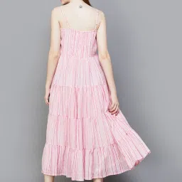 Colour Me by Melange Pink Cotton Striped A-Line Dress image 2