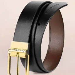 Louis Stitch Black Leather Reversible Belt for Men image 2