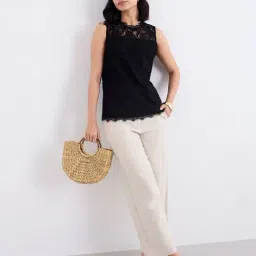 Styli Black Polyester Regular Fit Floral Print Top-image-15