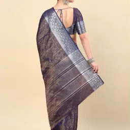 Soch Womens Navy Blue Ethnic Motifs Woven Design Jacquard Weave Art Silk Saree image 2