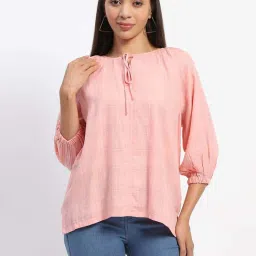Madame Pink Linen Regular Fit Checks Top image 2