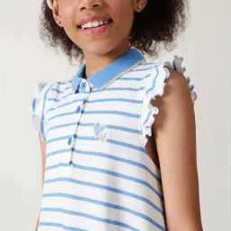 One Friday Kids Blue Striped Regular Fit Dress image 5